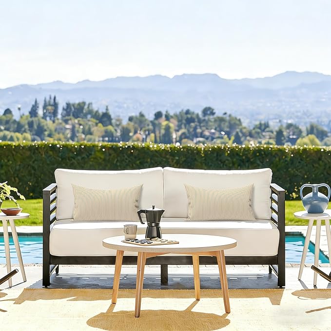LVTXIII Outdoor/Indoor Lumbar Pillows, Decorative Patio Lumbar Cushions, Fluffy Water Repellent Garden Cushions for Home Patio Coach Sofa Use, 12×20 Inch, Pack of 2, Stripe Beige