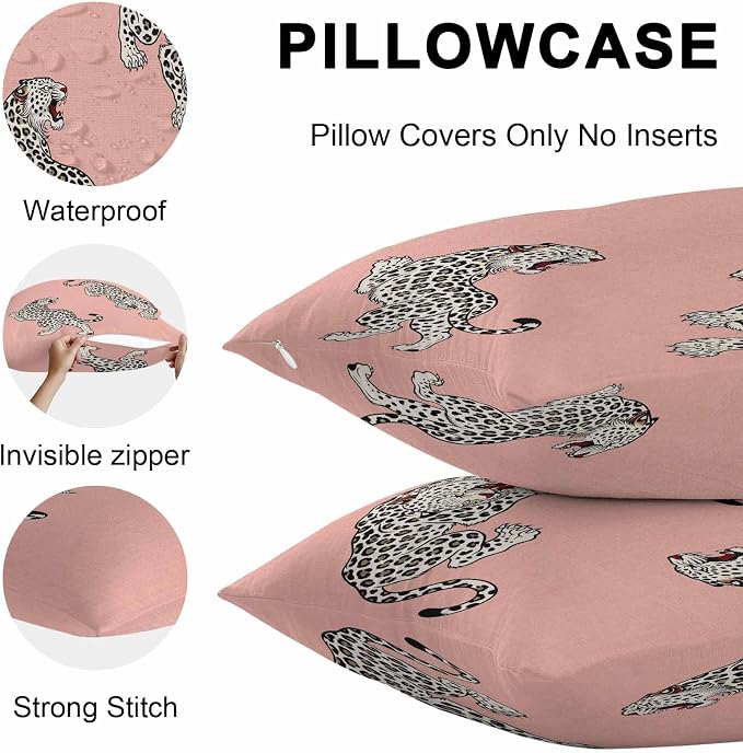 Vandarllin Outdoor Throw Pillows Covers 24x24 inch Set of 2 Waterproof Pink Leopard Decorative Zippered Cushion Covers for Patio Furniture, Bohemian Animal Print Lumbar Pillowcases