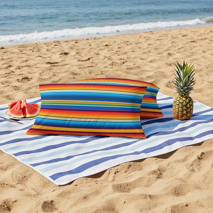 Colorful Striped Outdoor Pillow Covers 20x12 Inch Lumbar Pillow Covers Set of 2 Waterproof Decorative Throw Pillow Cases Boho Rainbow Abstract Stripes Lines Cushion Covers for Patio Furniture Garden