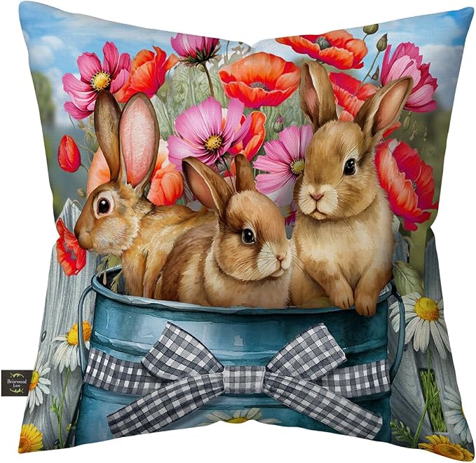 Briarwood Lane Spring Indoor/Outdoor Pillow 17x17 Bucket of Bunnies for Spring Pillow