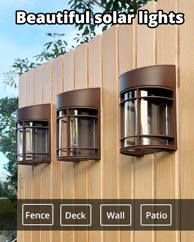 Solar Lights Outdoor, 12 Pack Solar Fence Lights, Waterproof Led Outdoor Solar Lights for Yard Patio Step Deck Stairs Garden Decor, Brown