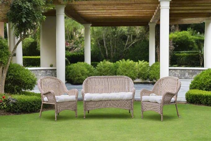 RSH DECOR: Sunbrella Tufted Wicker U-Shape Cushions Set of 2 | 22” x 22” | Outdoor Seat Cushions for Patio Furniture| Crafted with Sunbrella Performance Fabric | Spectrum Mushroom Briown