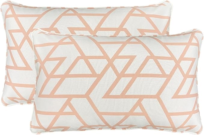 Pack of 2 Outdoor Waterproof Decorative Lumbar Pillows Covers for Patio Furniture, 20x12 Inch Fade Resistant Patio Garden Lumbar Cushion Covers for Couch Bed Sofa, Geometric Pink