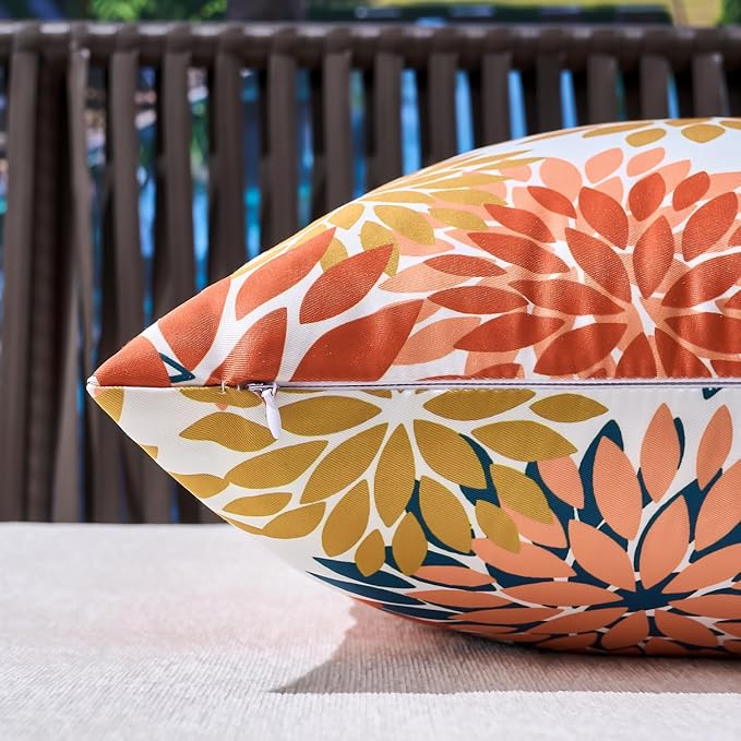 Decorative Throw Pillow Covers 20x20 Inches Set of 2 Outdoor Waterproof Pillow Covers Orange and Yellow Dahlia Square Pillowcases Spring Summer Cushion Covers for Inside and Outdoor