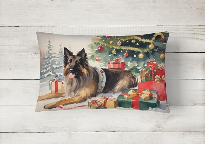 Caroline's Treasures DAC2609PW1216 Belgian Tervuren Cozy Christmas Throw Pillow Machine Washable, Indoor Outdoor Decorative Pillow for Couch, Bed or Patio, 12HX16W