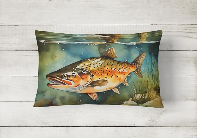 Caroline's Treasures DAC2780PW1216 Brown Trout Throw Pillow Machine Washable, Indoor Outdoor Decorative Pillow for Couch, Bed or Patio, 12HX16W