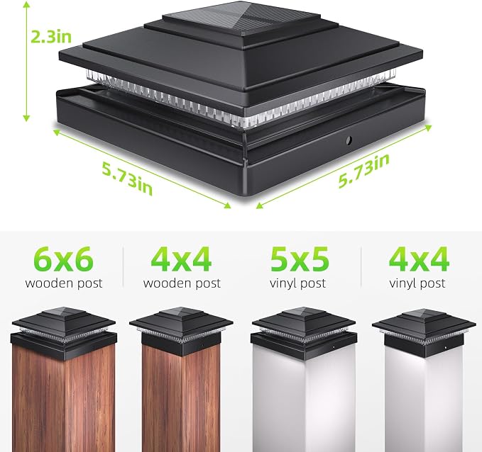 Post Cap Lights Outdoor 4pack, Waterproof Fence Post Solar Lights for 4x4 5x5 6x6 Wood/Vinyl Posts, Black Solar Deck Post Lights with 2 Color Modes Decorate Garden Patio Porch Backyard