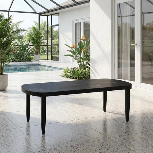 Outdoor Coffee Table, Sintered Stone Top, Aluminum Frame, Ember Black