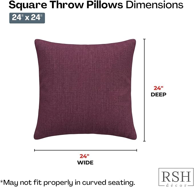 RSH DECOR: Sunbrella Square Throw Pillows Set of 2 | 24" x 24" | Water and Fade-Resistant Performance Fabric | Outdoor Pillow Covers with Down-Alternative Inserts | Made in USA (Canvas Iris)
