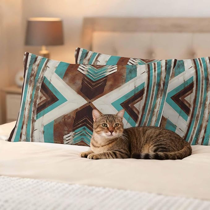 Aztec Southwestern Outdoor Pillow Covers 20"x12" Set of 2, Vintage Abstract Brown Turquoise Diamond Waterproof Throw Pillow Covers for Patio Furniture, Decorative Cushion Covers for Porch
