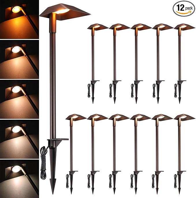 LEONLITE 12-Pack 5CCT Anti-Glare Low Voltage Pathway Lights, 12-24V AC/DC | 5W LED Landscape Path Lights, Die-Casted Aluminum, IP65 Waterproof for Yard Walkway, 1800K/2700K/3000K/4000K/5000K, ETL