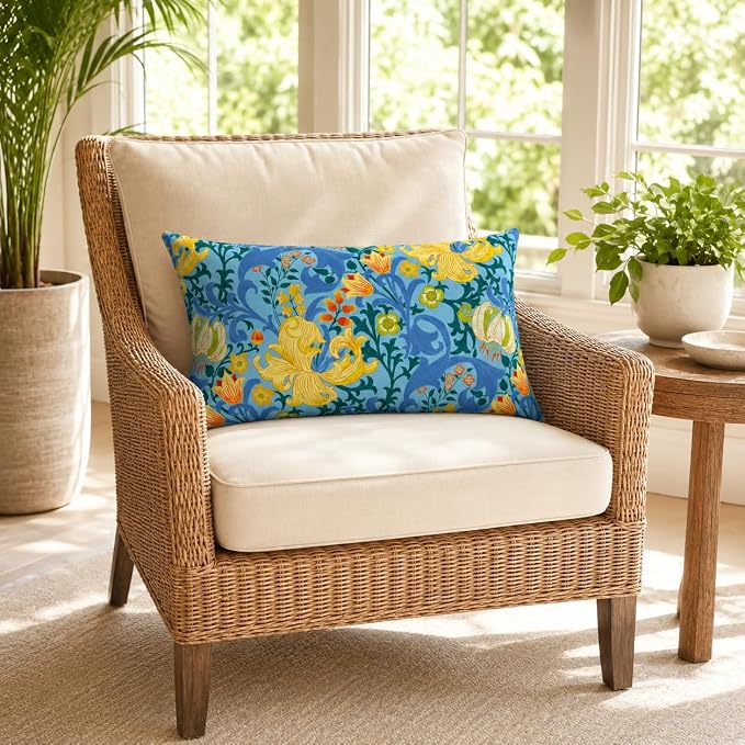 Pack of 2 Patio Lumbar Pillows 12"x20" | Fade Resistant Outdoor Waterproof Lumbar Pillow with Inners Decorative Garden Lumbar Cushions for Home Patio Terrace Sofa