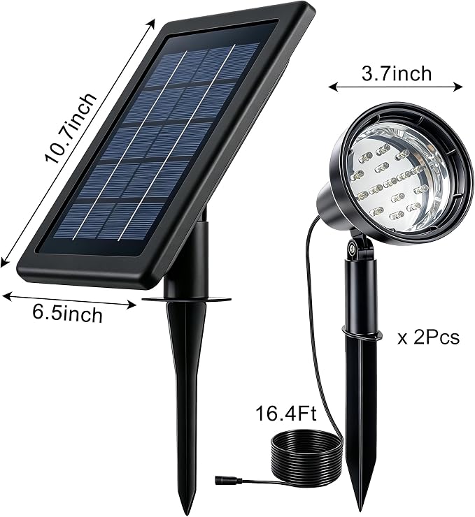 SUNLONG Solar Powered Spot Lights Outdoor Waterproof 2 in 1 Bright Solar SpotLights Power Adjustable for Flag Yard Flagpole Landscape Dusk to Dawn 2 x Spots White