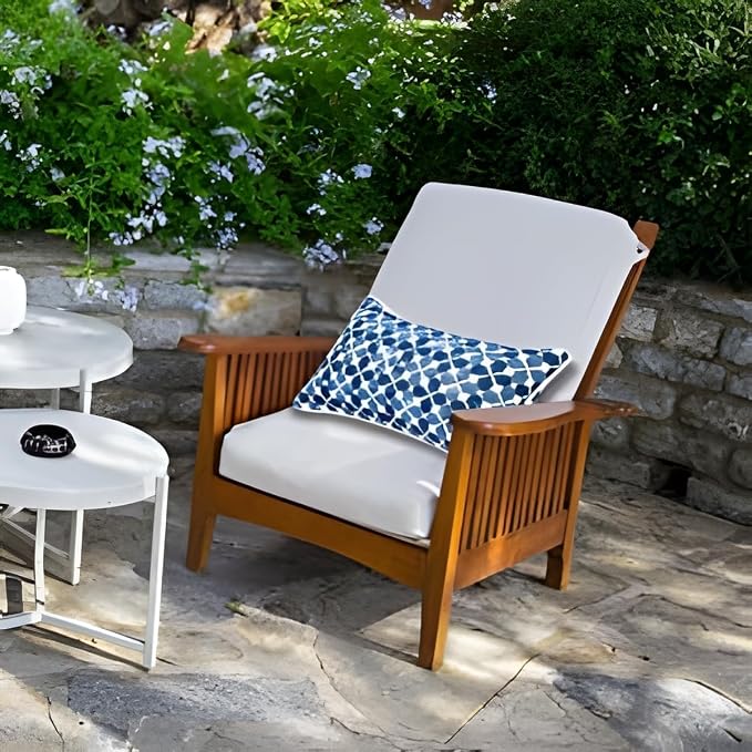 JMGBird Outdoor Lumbar Pillows Waterproof 12x20 Throw Pillows with Inserts | Blue Diamond Petal Pattern UV Fade Resistant Patio Cushions