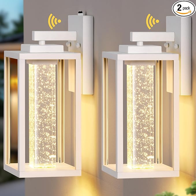 VIANIS White Porch Lights Outdoor, Large Dusk to Dawn Exterior Garage Lighting Fixtures Wall Mount for House, Outdoor Sconce Lights Lanterns for Coach with Integrated Rectangular 10W LED Light Source