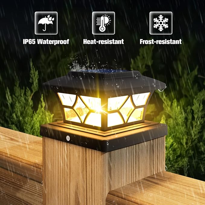 VOLISUN Solar Post Cap Lights Outdoor, Solar Powered Fence Cap Lights for 4x4 Vinyl/Wood, Black Waterproof Solar Deck Post Light 8Pack Cool/Warm for Garden Patio Porch