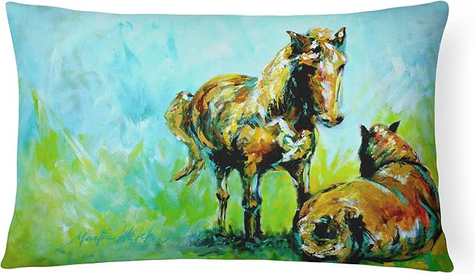 Caroline's Treasures MW1126PW1216 Horse Grazin Canvas Fabric Decorative Pillow Machine Washable, Indoor Outdoor Decorative Pillow for Couch, Bed or Patio, 12HX16W