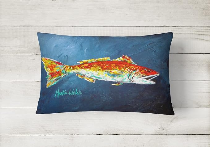 Caroline's Treasures MW1093PW1216 Fish - Red Fish Red for Jarett Canvas Fabric Decorative Pillow Machine Washable, Indoor Outdoor Decorative Pillow for Couch, Bed or Patio, 12HX16W