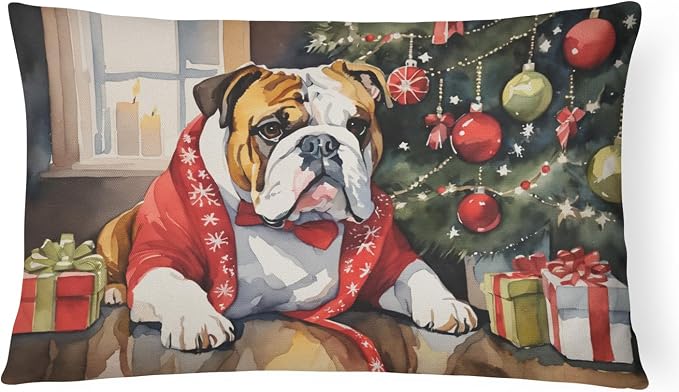 Caroline's Treasures DAC2649PW1216 English Bulldog Cozy Christmas Throw Pillow Machine Washable, Indoor Outdoor Decorative Pillow for Couch, Bed or Patio, 12HX16W