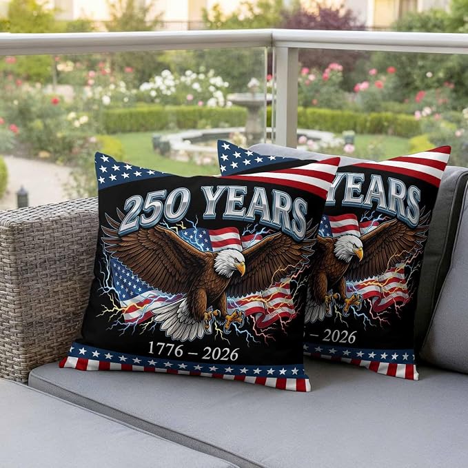 American Flag 4th of July Outdoor Waterproof Throw Pillow Covers 20x20 Set of 2, Independence Day Eagle USA Flag Decorative Pillowcases Cushion Pillowcase for Couch Sofa Patio Outside Pillow Protector