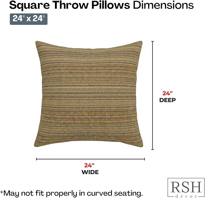 RSH DECOR: Outdura Square Throw Pillows Set of 2 | 24" x 24" | Water and Fade-Resistant Performance Fabric | Outdoor Pillow Covers with Down-Alternative Inserts | Made in USA (Moran Sonoma)