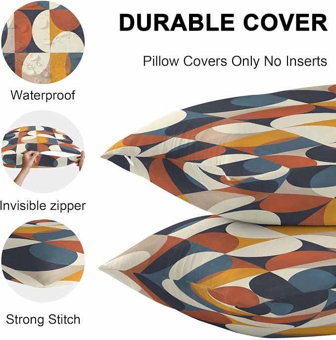 Vandarllin Outdoor Throw Pillows Covers 16x16 inch Set of 2 Waterproof Mid Century Geometric Decorative Zippered Cushion Covers for Patio Furniture, Abstract Modern Lumbar Pillowcases