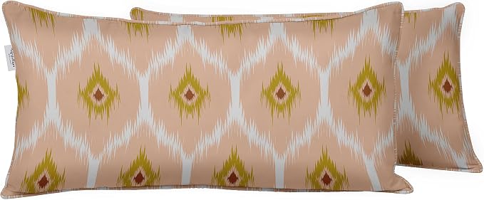 Indoor/Outdoor Polyester Fabric Lumbar Pillow Cover, All-Weather Waterproof Rectangular Cushion Case for Patio Furniture, 16 x 24 Set of 2 - Ikat-12