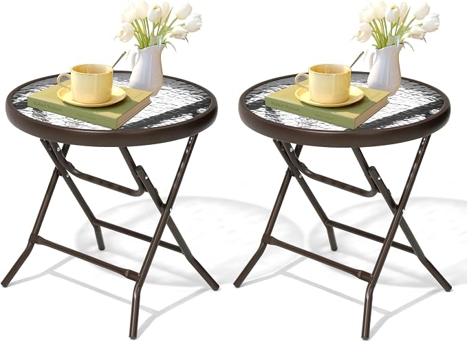 2 Pieces Outdoor Side Table - Small Patio End Table All Weather, Patio Furniture Sets and Outside Furniture for Pool, Balcony, Deck, Porch, Brown