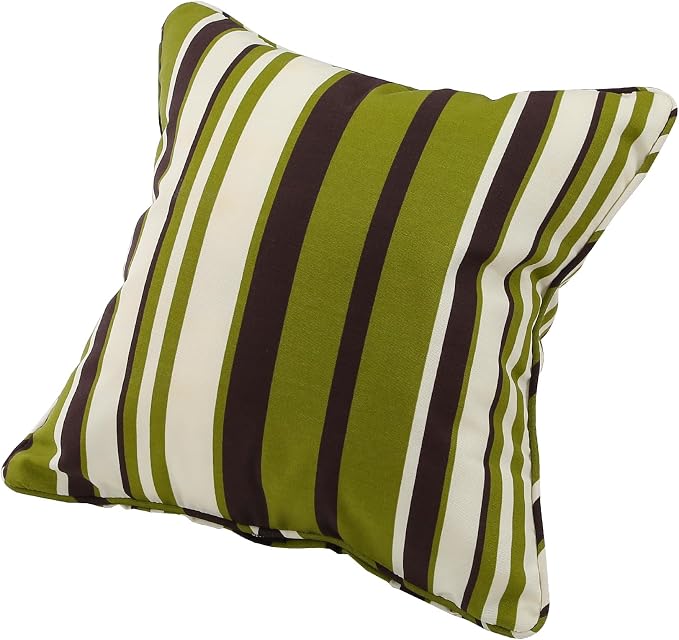Outdoor Throw Pillow with Insert 18x18 Inch, Set of 2, Piping Edge Waterproof Fade Resistant Decorative Fluffy Pillows for Patio Furniture Chair Bench Couch Sofa - Green Striped