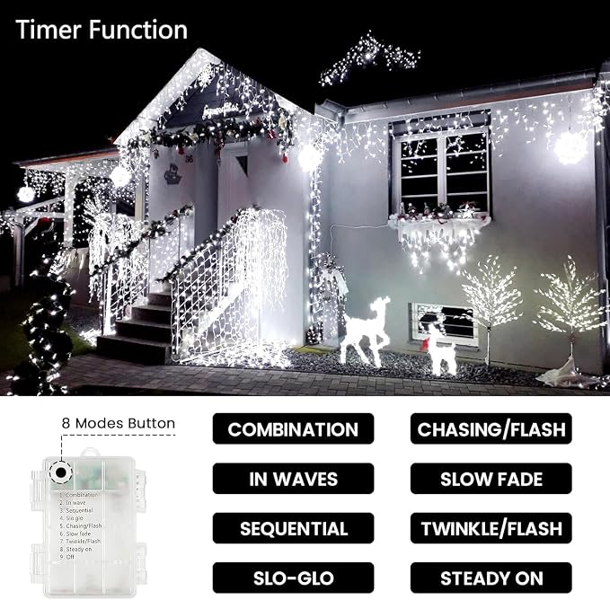 4 Pack 400 LED Battery Operated String Lights, Twinkle Lights Cool White | 132FT 8 Modes Christmas Fairy Lights Indoor Outdoor, Waterproof Battery Lights for Bedroom Party Porch Tree Holiday Decor