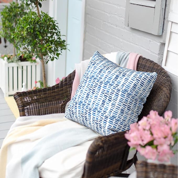Outdoor Throw Pillow Covers 16x16 Inch, Square Patio Pillow Cases Pack of 2, Modern Decorative Back Cushion Covers for Patio Furniture Garden Couch Farmhouse, Pebble Blue