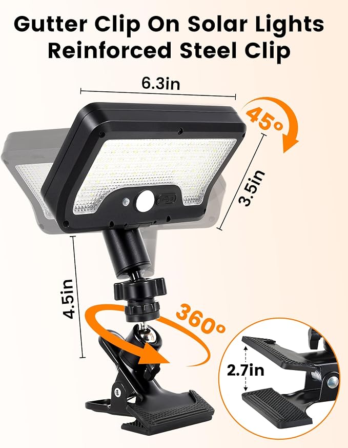 Clip on Solar Lights Outdoor, Solar Powered Motion Sensor Lights with 600LM, Security Lights, 3 Color Modes Waterproof Solar Lights for Fence, Deck, Patio, Garage, Camping,1Pack