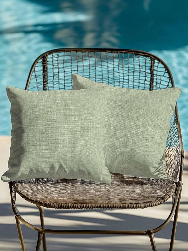 Outdoor Waterproof Throw Pillows Vintage Sage Green Linen Style Patio Pillows Pack of 2,Decorative Pillow Covers with Insert,Pillow Cushion Case for Garden Couch Sofa Country Pastoral Solid Color
