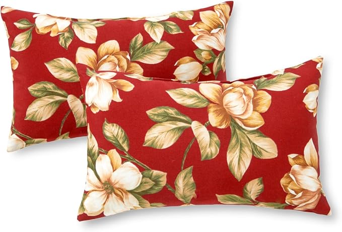 Set of 2 Outdoor Throw Pillows 19 x 12 Inch – Reversible Rectangle Patio Accent Pillows – Weather-Resistant Polyester Fabric – Eco-Friendly Recycled Polyfiber Fill – Roma Floral