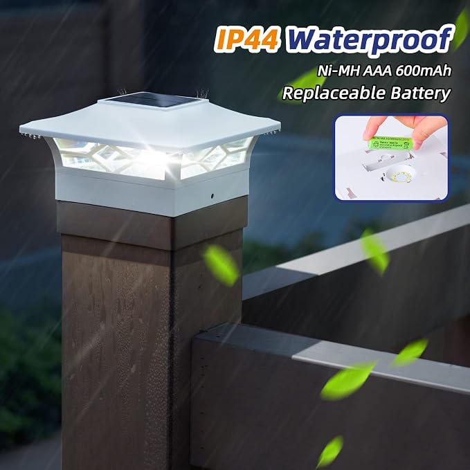 APONUO Solar Post Cap Lights,12 Pack 2-Modes Bright 4x4 Post Solar Lights Auto On Off,Outdoor Waterproof Garden Patio Fence Deck Patio Decor for Fence Deck Post Caps 4x4 6x6 Wood,4x4 Vinyl