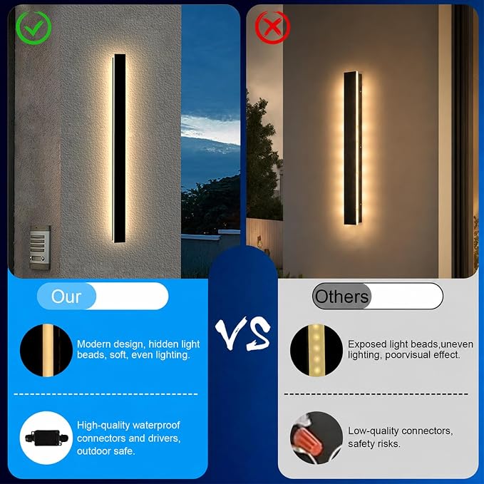 Light Fixture Wall Outdoor - 79inch Black Exterior Sconces, Outside Garage Exterior Lights, Modern Outdoor Wall Mount Lighting for House, Porch, Patio, Front Door, Corridor