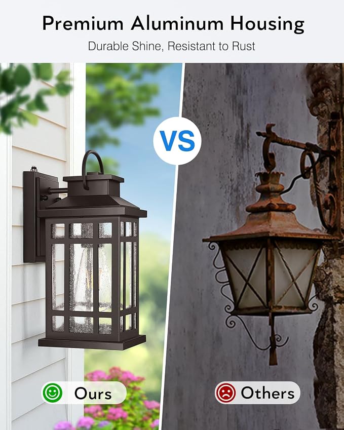 Exterior Lighting Fixtures, Oil Rubbed Bronze Dusk to Dawn Outdoor Light, 100% Aluminum Outdoor Porch Lights Wall Mount, Waterproof Exterior Wall Sconce for Patio, 2-pack Outside Garage Lantern