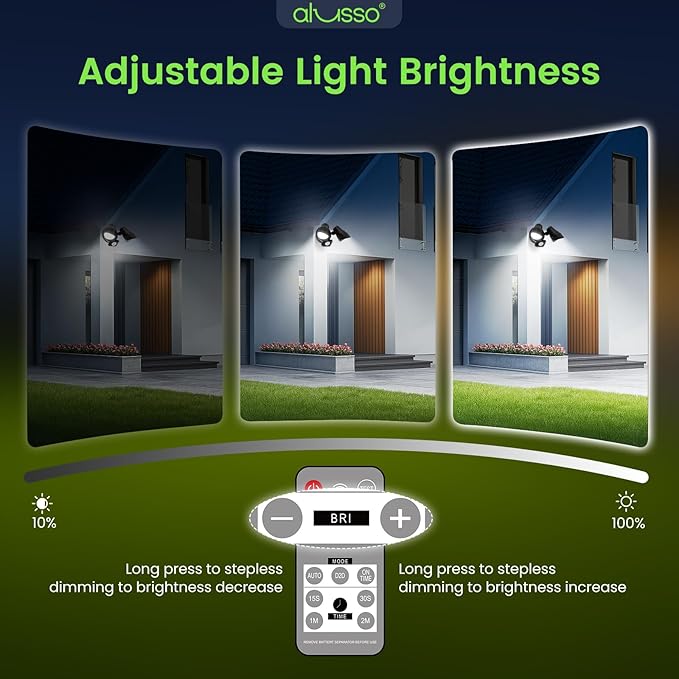 ALUSSO LED Security Lights Motion Sensor, 25W 2000LM Flood Lights Outdoor Motion Sensor with Remote 120V, Dimmable Brightness 3000K-6500K CCT IP65 Security Light ETL Listed for House Garage, 2 Pack