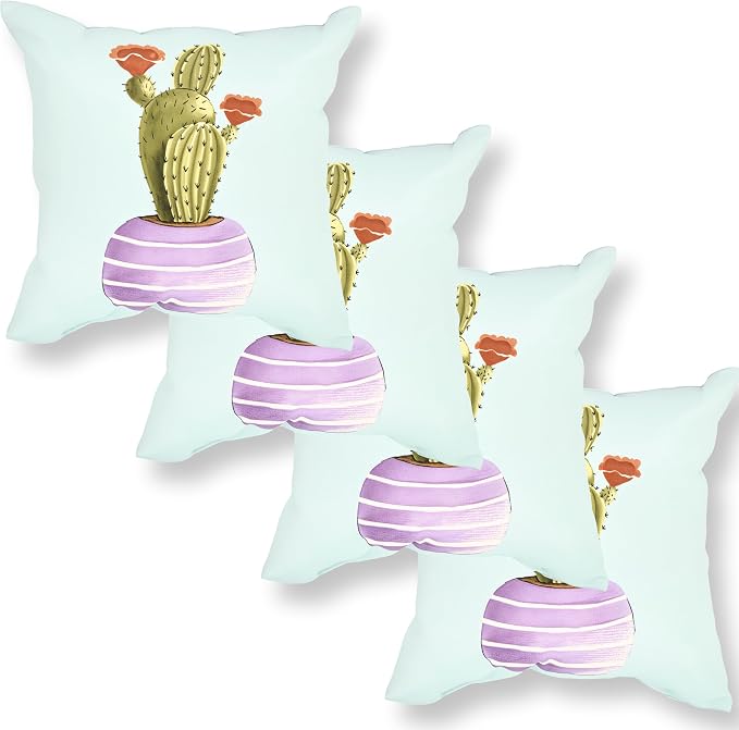Outdoor Throw Pillows Waterproof Set of 4 18x18 Inches Cactus Print Outdoor Decorative Pillows with Insert for Bed, Couch, Sofa and Patio Furniture