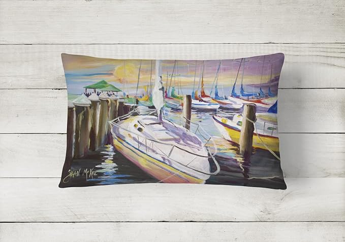 Caroline's Treasures JMK1044PW1216 Sailboats at The Fairhope Yacht Club Docks Canvas Fabric Decorative Pillow Machine Washable, Indoor Outdoor Decorative Pillow for Couch, Bed or Patio, 12HX16W