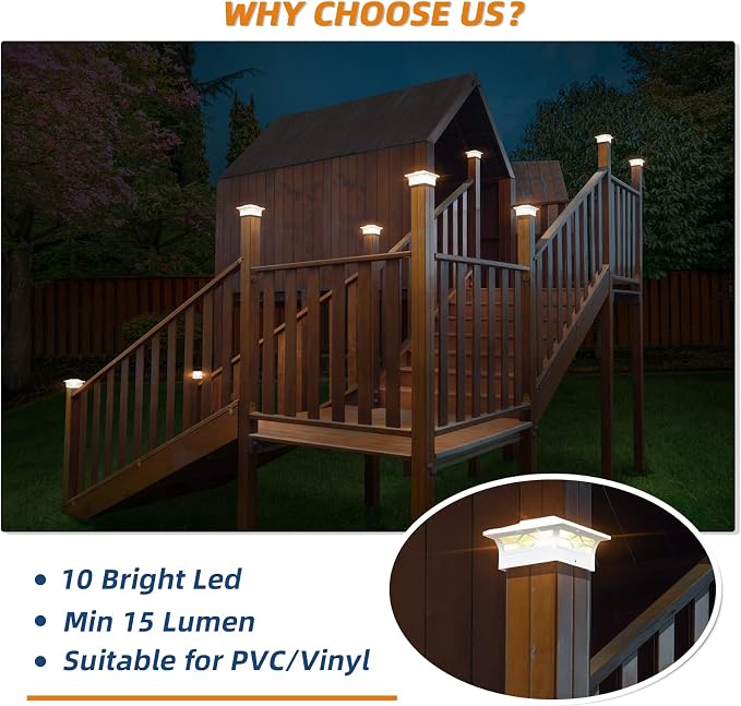 APONUO Solar Post Cap Lights,8 Pack 2-Modes Bright 4x4 Post Solar Lights Auto On Off,Outdoor Waterproof Garden Patio Fence Deck Patio Decor for Fence Deck Post Caps 4x4 6x6 Wood,4x4 Vinyl