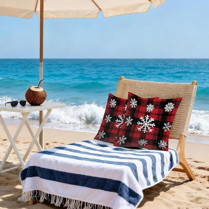 18x18 Inch Outdoor Pillow Covers Set of 2 Waterproof Throw Pillow Covers Decorative Couch Cushion Covers Buffalo Plaid Snow Square Pillowcases Protectors for Patio Garden Sofa