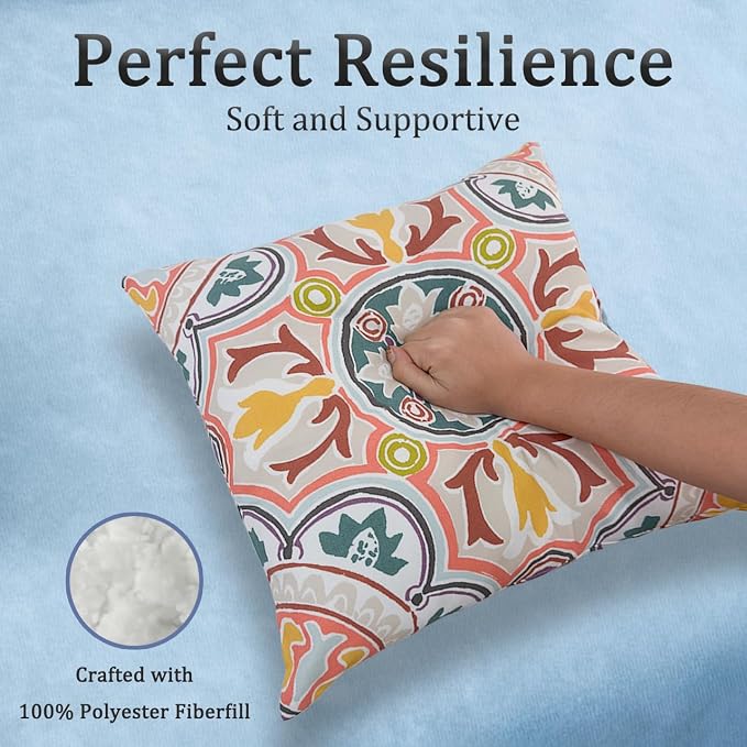 Outdoor Throw Pillows Waterproof Set of 4 18x18 Inches Colorful Kaleidoscope Outdoor Decorative Pillows with Insert for Bed, Couch, Sofa and Patio Furniture