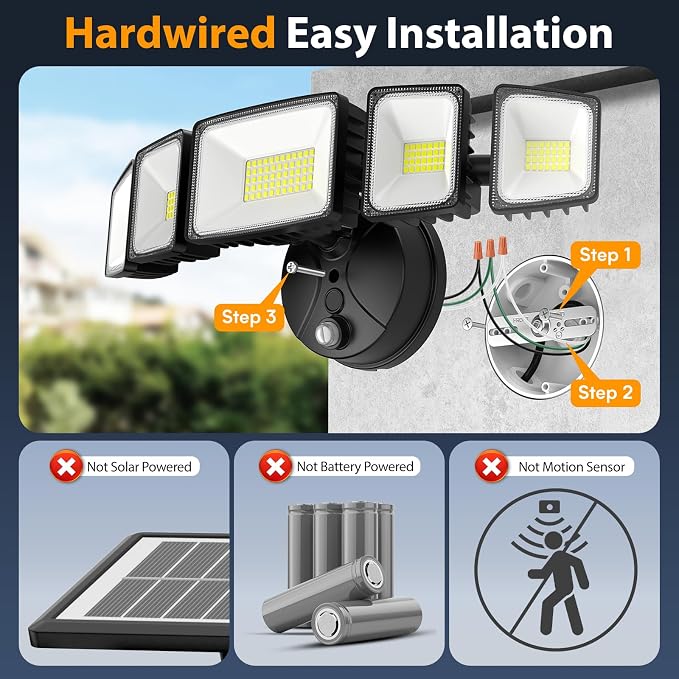 Onforu 120W Dusk to Dawn Flood Light Outdoor, IP66 Waterproof, 5 Head,Black | 12000lm 6500k Super Bright, Hardwired, Automatic Dusk to Dawn Outdoor Lighting for Home Garage,Yard, Driveways