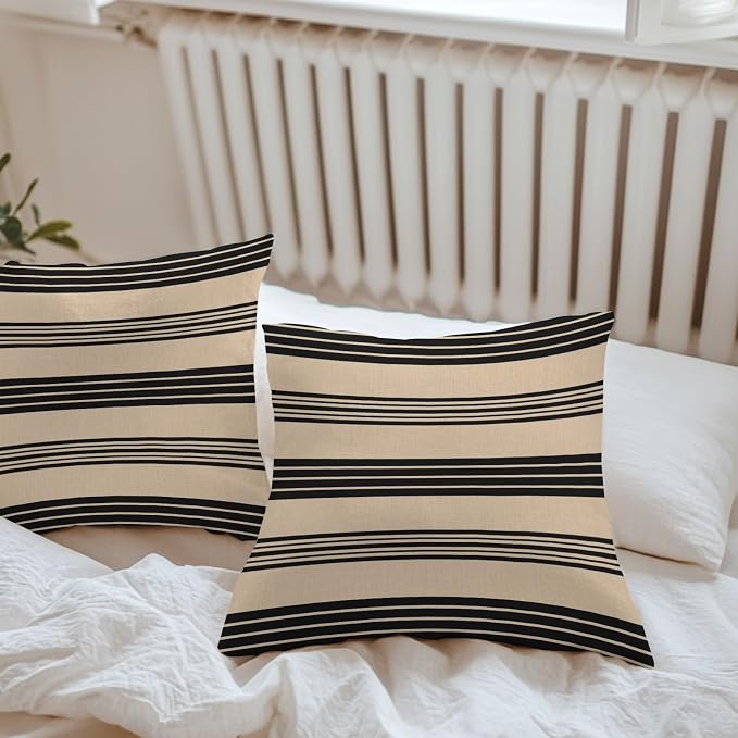 JasmineM Outdoor Pillow Cover Set of 2 Rustic Black Brown Stripes Waterproof Throw Pillow Covers Classic Parallel Lines Decorative Pillowcases Garden Cushion Case for Patio Couch Sofa 20x20 Inch