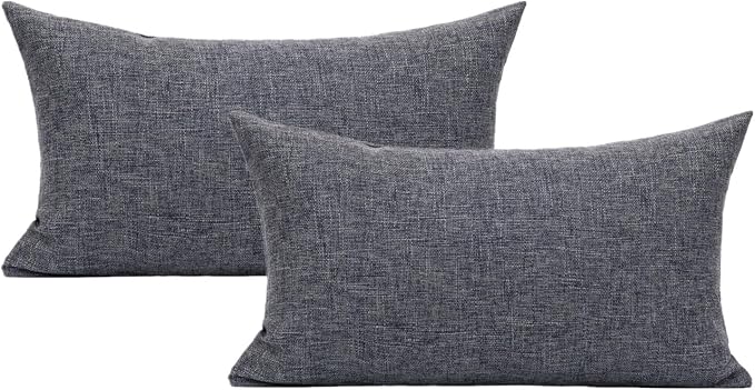 All Smiles Dark Gray Lumbar Pillow Covers for Outdoor Patio Porch Furniture 2 Pack Black and White Farmhouse Throw Pillow Covers 12"x20" for Sofa Couch Bed Cotton Decoration