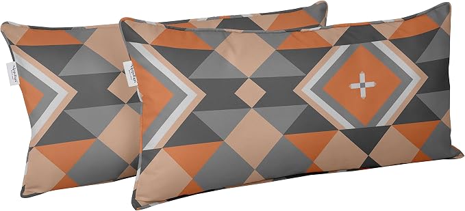 Indoor/Outdoor Polyester Fabric Lumbar Pillow Cover, All-Weather Waterproof Rectangular Cushion Case for Patio Furniture, 12 x 24 Set of 2 - Geometric-70