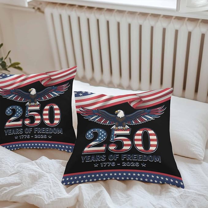 250 Years USA Flag Outdoor Waterproof Throw Pillow Covers 16x16 Set of 2, Independence Day Eagle Anniversary Decorative Pillowcases Cushion Pillowcase for Couch Sofa Patio Outside Pillow Protector