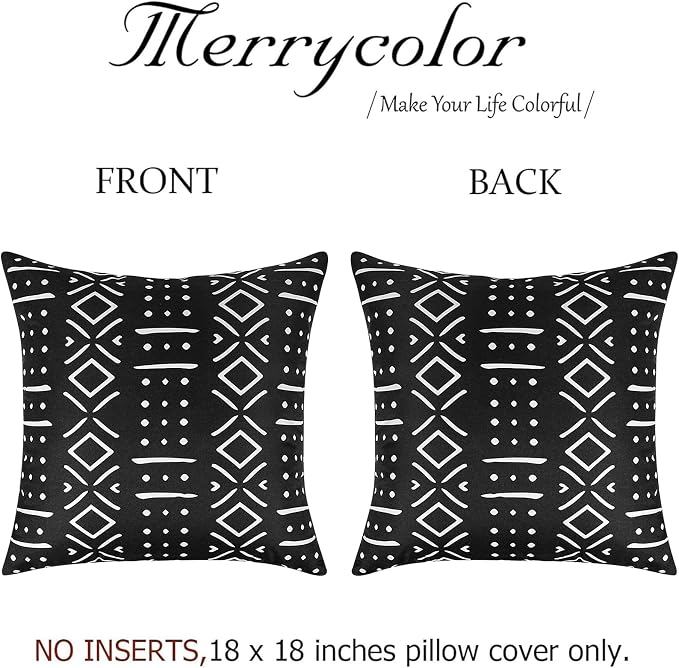 Merrycolor Black Outdoor Waterproof Decorative Throw Pillow Covers Set of 2 Bohemian Geometric Pattern Cushion Covers Perfect for Farmhouse Patios and Gardens Black