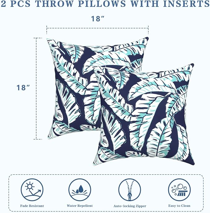 LVTXIII Outdoor/Indoor Throw Pillows, Decorative Throw Pillows with Inserts, 18"x18" Square Pillows for Bed, Couch, Sofa and Patio Furniture, Set of 2, Baltic Palms White
